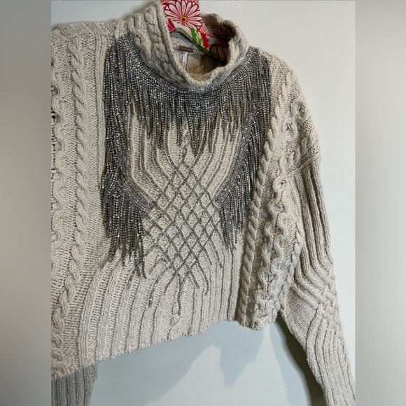 Free People Icicle Embellished Chandeliers Mock Neck Cropped Sweater - Picture 5 of 7